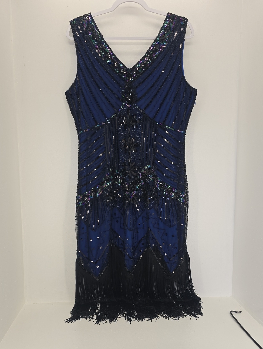 Beaded Navy Flapper Dress with Fringe